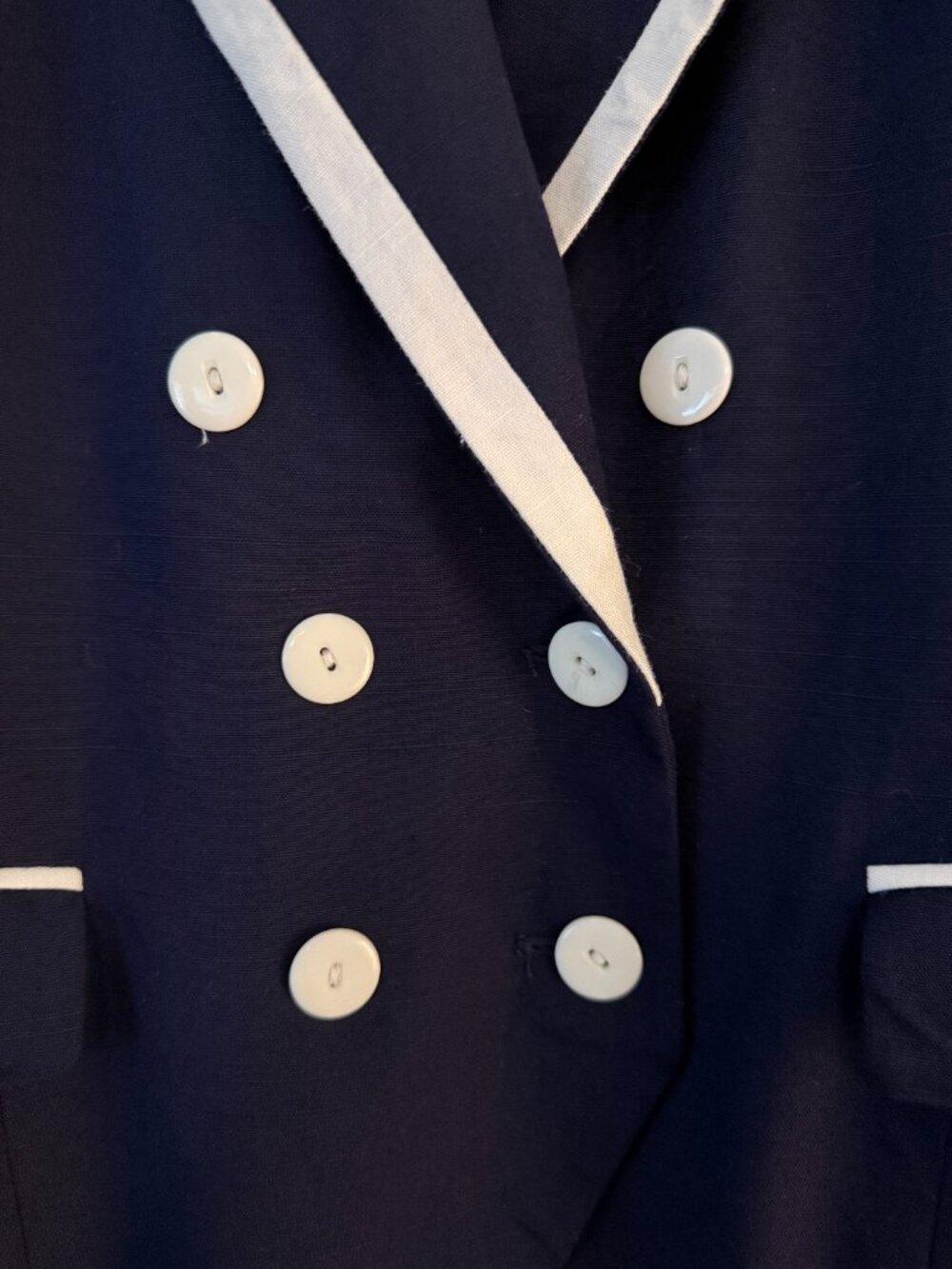 Vintage 90s Andre Barreau Navy Classic Double Breasted Preppy Blazer - Picture 4 of 8